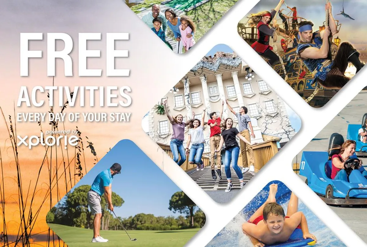 Families delight in a range of fun activities such as golfing, water sports, themed entertainment, and adventure park rides, all in a vibrant and joyful setting. The scene is lively and full of shared laughter and memorable moments.